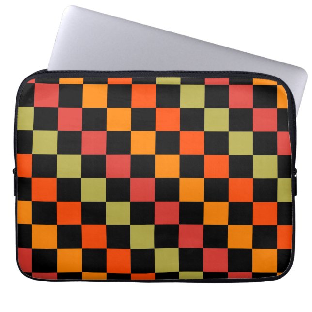 Oranges Schwarz kariertes Gingham-Muster Laptopschutzhülle (Vorderseite)