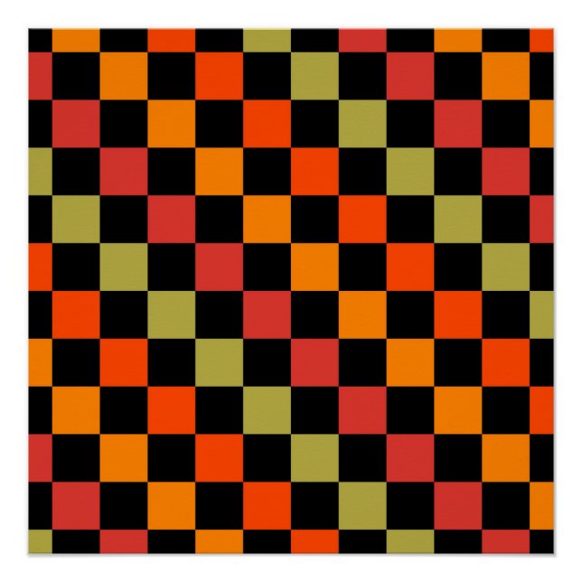 Oranges Schwarz kariertes Gingham-Muster Poster (Vorderseite)