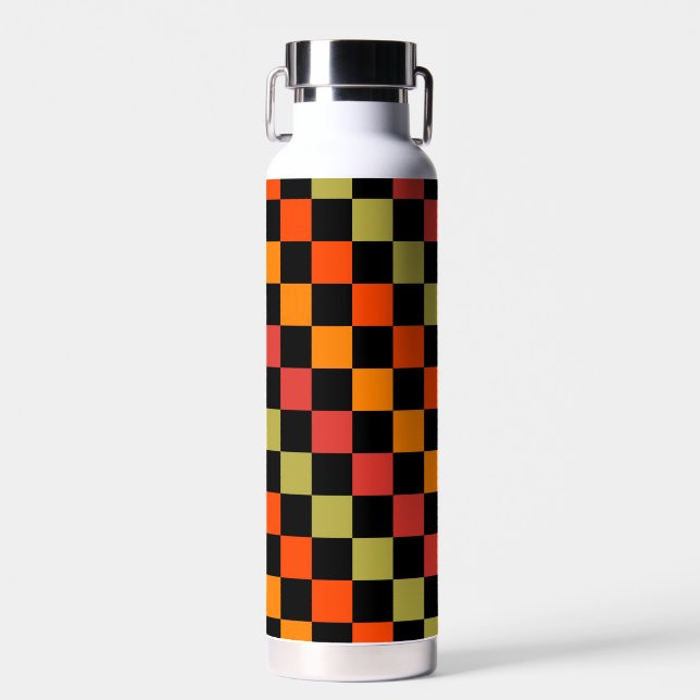 Oranges Schwarz kariertes Gingham-Muster Trinkflasche (Vorne)