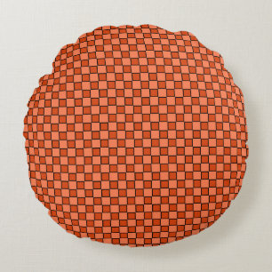 Oranges Schwarz Schachbrettmuster Rundes Kissen