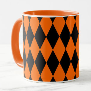 Oranges Schwarzes Harlekin-Diamant-Schachbrettmust Tasse