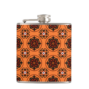 Oranges Suzani-Muster Flachmann