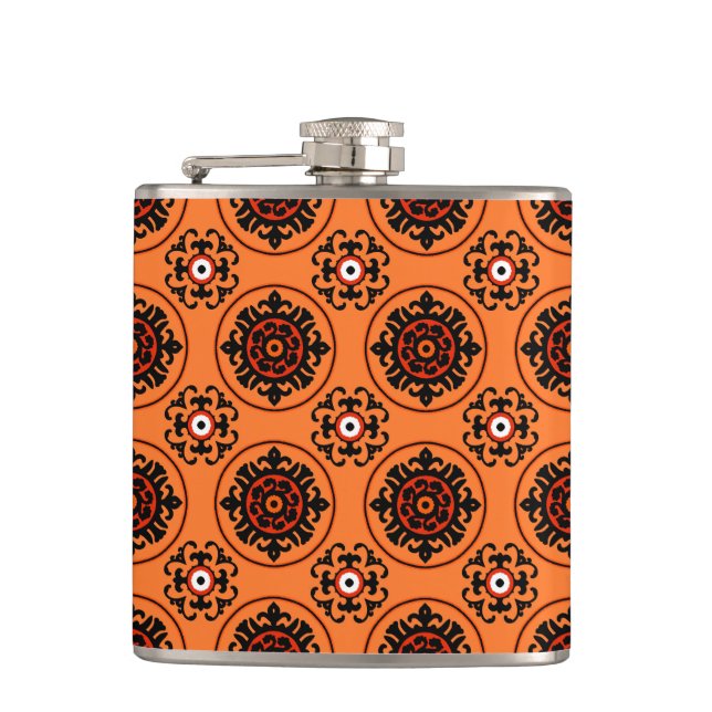 Oranges Suzani-Muster Flachmann (Vorderseite)