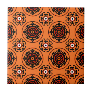 Oranges Suzani-Muster Fliese