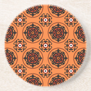 Oranges Suzani-Muster Getränkeuntersetzer