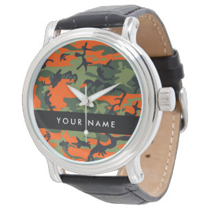 Oranges Tarnmuster, Ihr Name, Personalisieren Armbanduhr