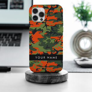 Oranges Tarnmuster, Ihr Name, Personalisieren iPhone 15 Pro Max Hülle