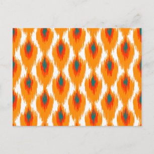 Oranges Teal abstraktes Stammes-Ikat-Rautenmuster Postkarte
