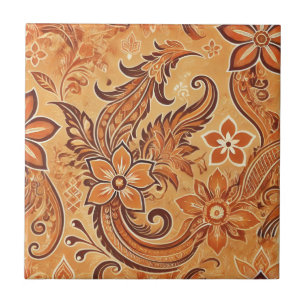Oranges Terrakotta-Blumen-Boho-Indonesischer Batik Fliese