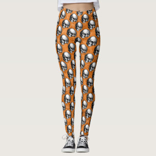 Oranges Totenkopf- und Sonnenblumen-Serien-Design Leggings