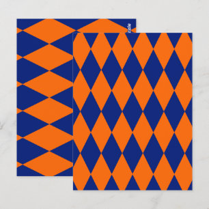Oranges und blaues Harlekin-Karo-Design Postkarte