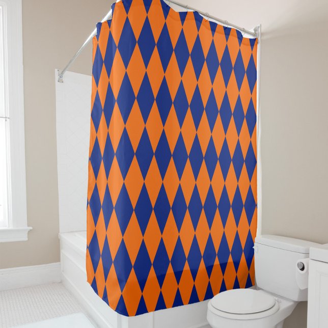 Oranges und blaues Harlekin-Karomuster  Duschvorhang (Von Creator hochgeladen)