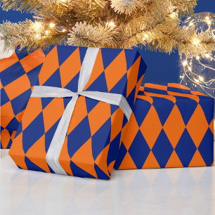 Oranges und blaues Harlekin-Karomuster  Geschenkpapier