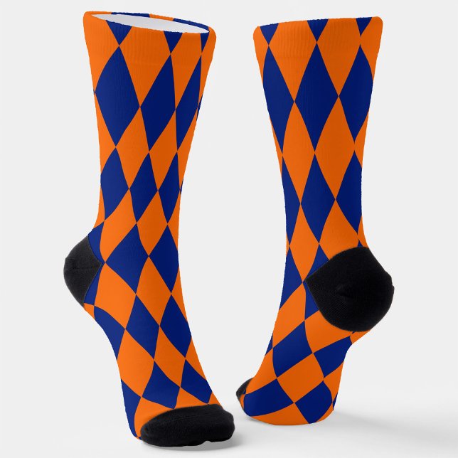 Oranges und blaues Harlekin-Karomuster  Socken (Von Creator hochgeladen)