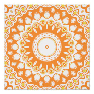 Oranges und gelbes strahlendes Mandala-Muster Poster