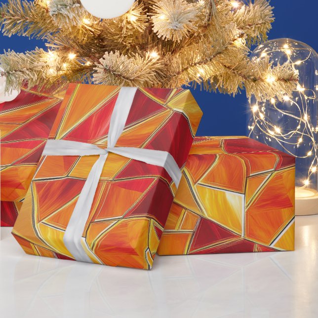 Oranges und goldenes Glasmosaikmuster Geschenkpapier (Feiertage)