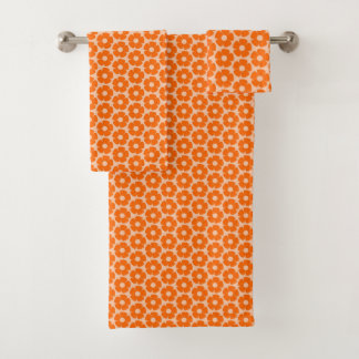 Oranges und Pfirsich Retro 60er Jahre Blumenmuster Badhandtuch Set