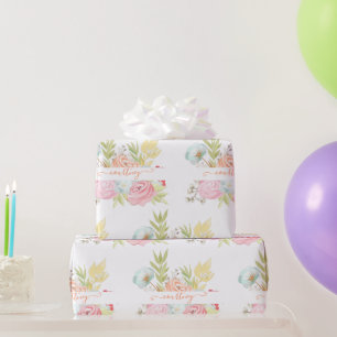 Oranges und rosa Aquarell florale personalisierte Geschenkpapier