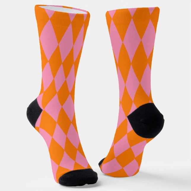 Oranges und rosa Harlekin Karomuster  Socken (Von Creator hochgeladen)