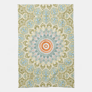 Oranges und teal Mandala-Muster mit goldenen Akzen Geschirrtuch
