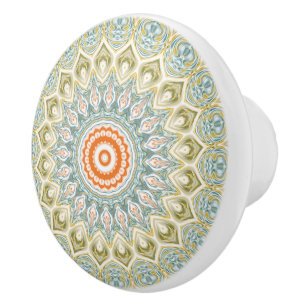 Oranges und teal Mandala-Muster mit goldenen Akzen Keramikknauf