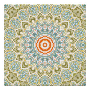 Oranges und teales Mandala-Muster mit goldenen Akz Poster