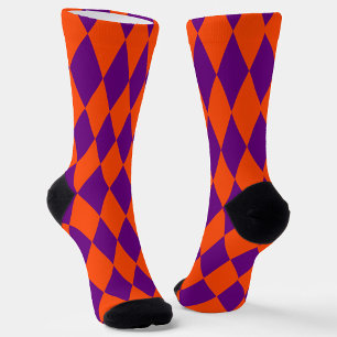 Oranges und violettes Harlekin-Karo-Design Socken
