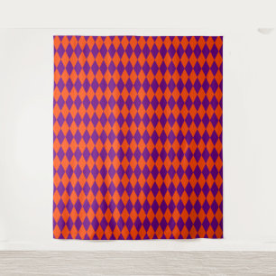 Oranges und violettes Harlekin-Karo-Design Wandteppich