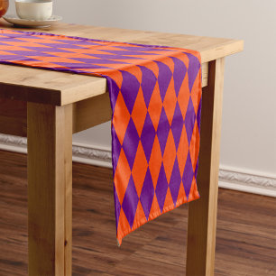 Oranges und violettes Harlekin-Karomuster Design Kurzer Tischläufer