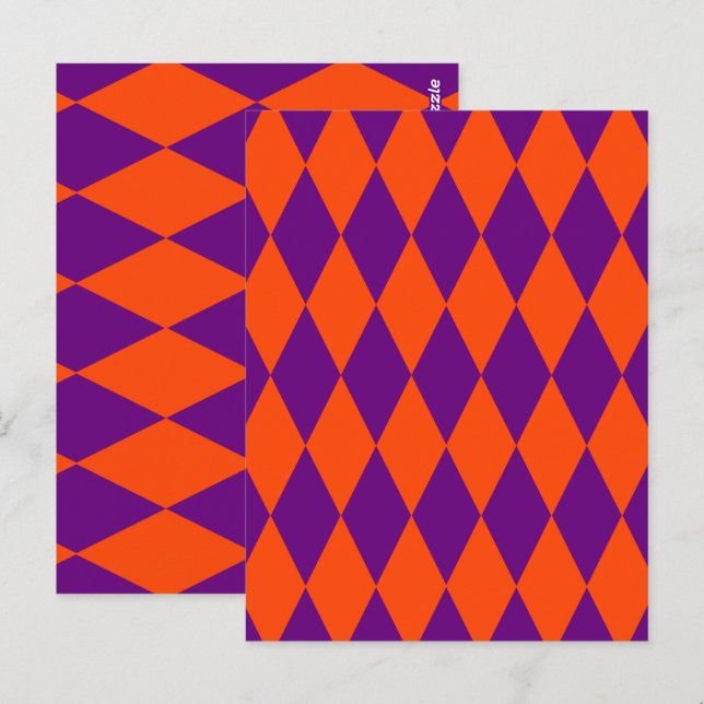 Oranges und violettes Harlekin-Karomuster Design  Postkarte (Vorne/Hinten)