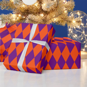 Oranges und violettes Harlekin-Karuomuster Design Geschenkpapier