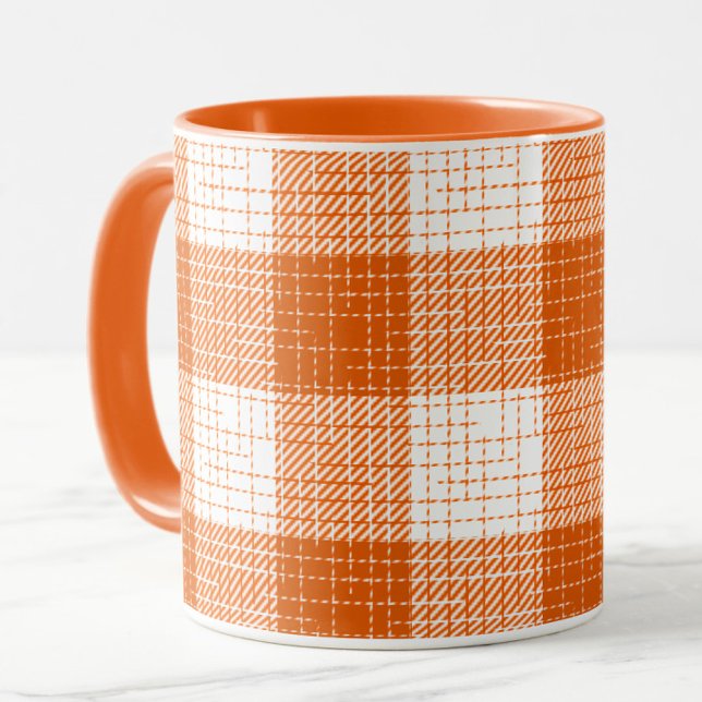 Oranges und weißes, fett kariertes Karomuster Desi Tasse (Von Creator hochgeladen)