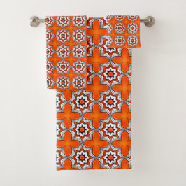 Oranges und weißes geometrisches Mandala-Muster Ha Badhandtuch Set
