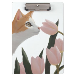 Oranges und weißes Katzen-Blumendesign Klemmbrett