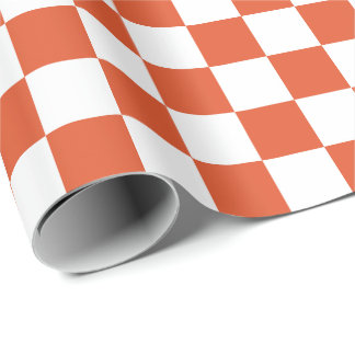 Oranges und weißes Schachbrettmuster Geschenkpapier