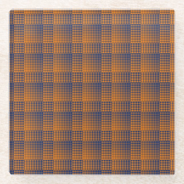 Oranges violettes Schachbrett abstraktes Muster Glasuntersetzer (Vorderseite)