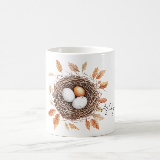 Oranges Vogelnest mit Eiern Kaffeetasse (Mittel)