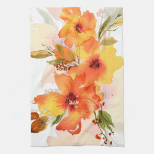 Oranges Wasserfarben-Herbstblumen Geschirrtuch