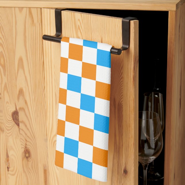 Oranges Weiß-Blau-Karo-Muster-Design  Geschirrtuch (Drittel gefaltet)