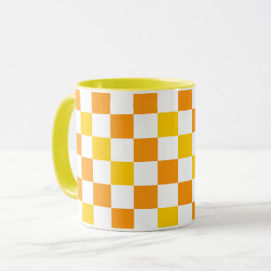 Oranges Weiß Gelbes Karomuster Design Tasse