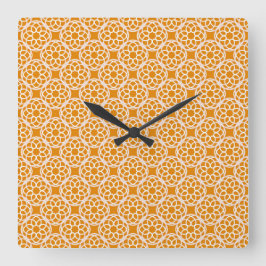 Oranges Weiß geometrisches nahtloses Muster Quadratische Wanduhr