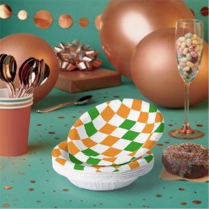Oranges Weiß Grün Kariertes Musterdesign Pappteller