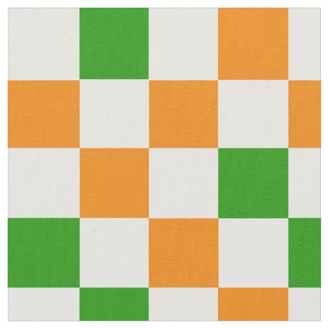Oranges Weiß Grün Kariertes Musterdesign  Stoff (Nahaufnahme)