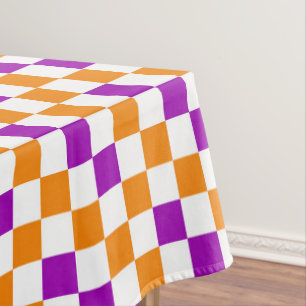 Oranges Weiß Lila Kariertes Musterdesign  Tischdecke