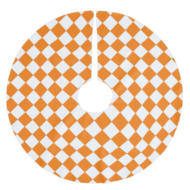 Oranges Weißes Karomuster Diamantmuster Polyester Weihnachtsbaumdecke (Vorderseite)