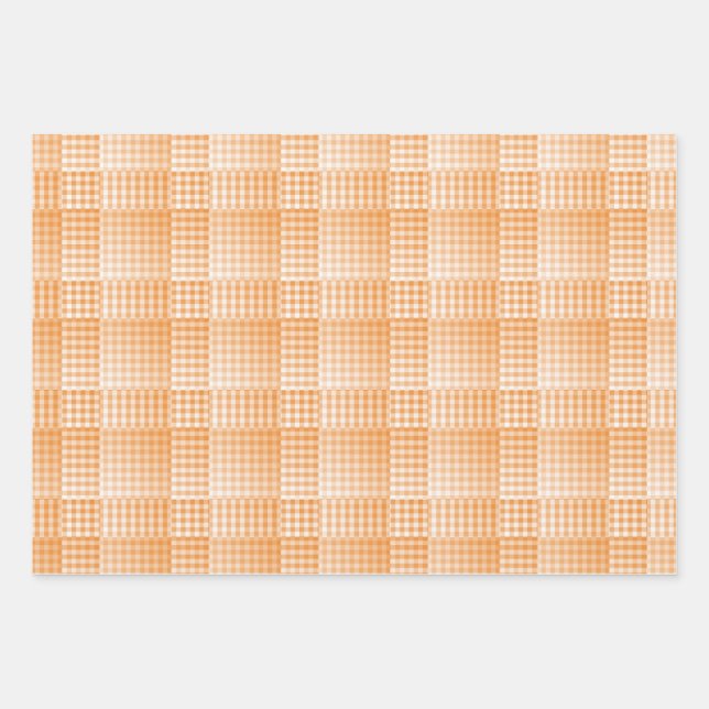 Oranges Weißes Schachbrett Abstract Muster Geschenkpapier Set (Vorderseite)