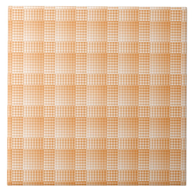 Oranges Weißes Schachbrett Abstract Pattern Fliese (Vorderseite)