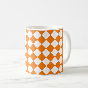 Oranges Weißes Schachbrett-Diamantmuster Kaffeetasse