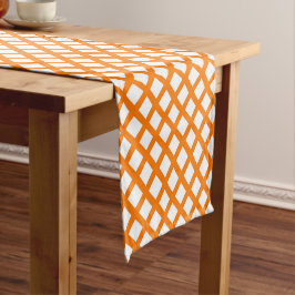 Oranges Weißes Schachbrett-Diamantmuster Kurzer Tischläufer