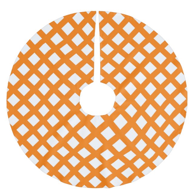 Oranges Weißes Schachbrett-Diamantmuster Polyester Weihnachtsbaumdecke (Vorderseite)